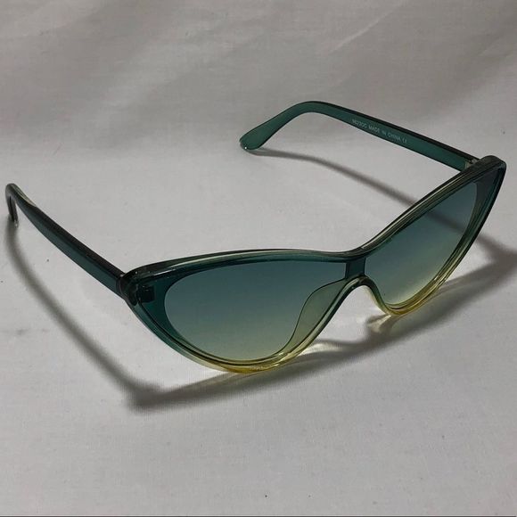 GREEN/YELLOW CATEYE Shield Sunglasses - Picture 3 of 5